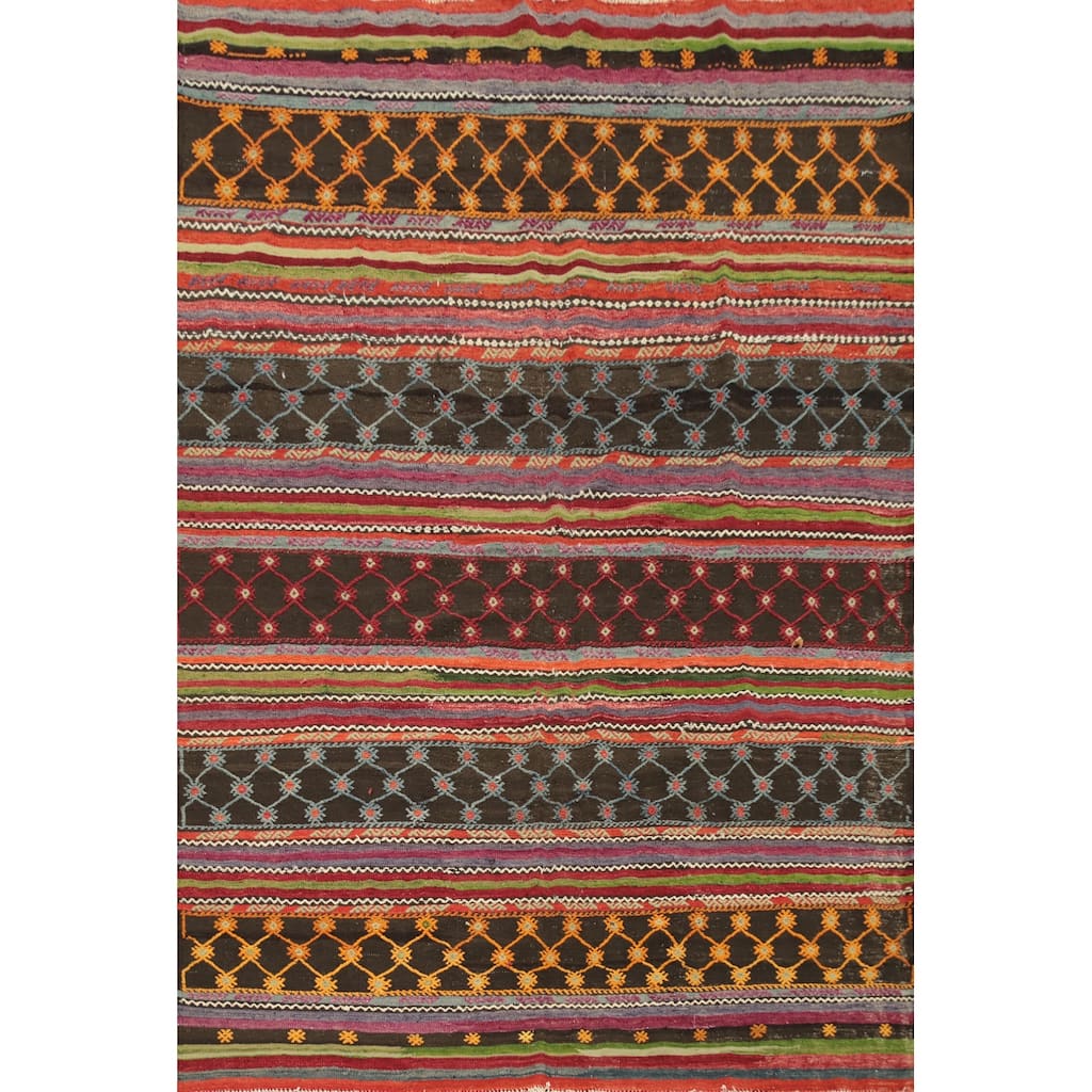 Hand Woven Oriental 100% Wool Carpet Southwestern Tribal Multi-Colored Kilim Area Rug - 8' 0'' X 6' 4''