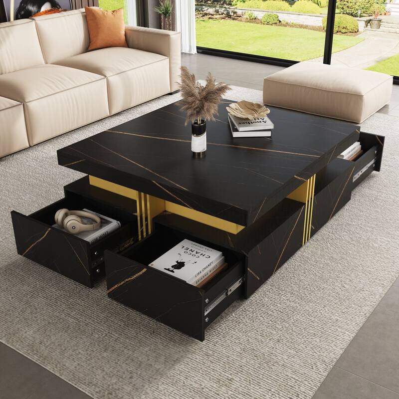 Modern Square Storage Coffee Table with 4 Drawers