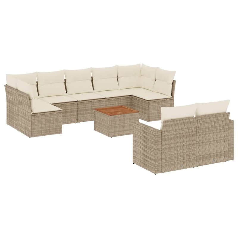 vidaXL Patio Sofa Set with Cushions Outdoor Furniture 10 Piece Poly Rattan - 21.7 x 21.7 x 14.6