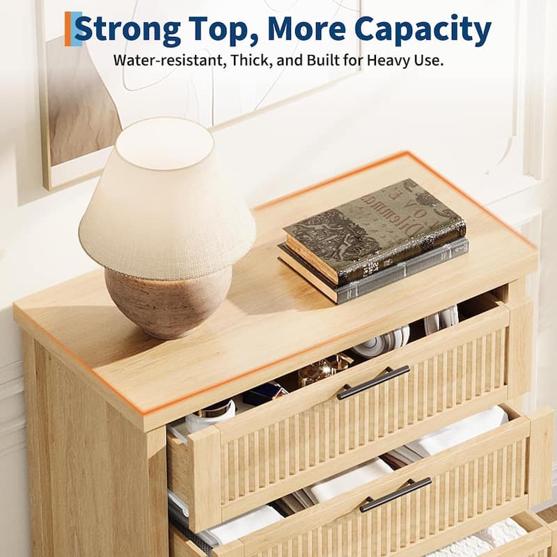 Modern Fluted Dresser with 4 Storage Drawers, Organizer Cabinet for Living Room, Bedroom