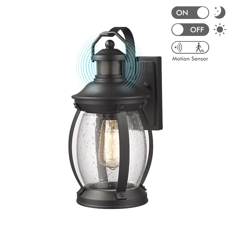 1-Light Matte Black Outdoor Wall Lantern,Outdoor Sconces with Seeded Glass Shade