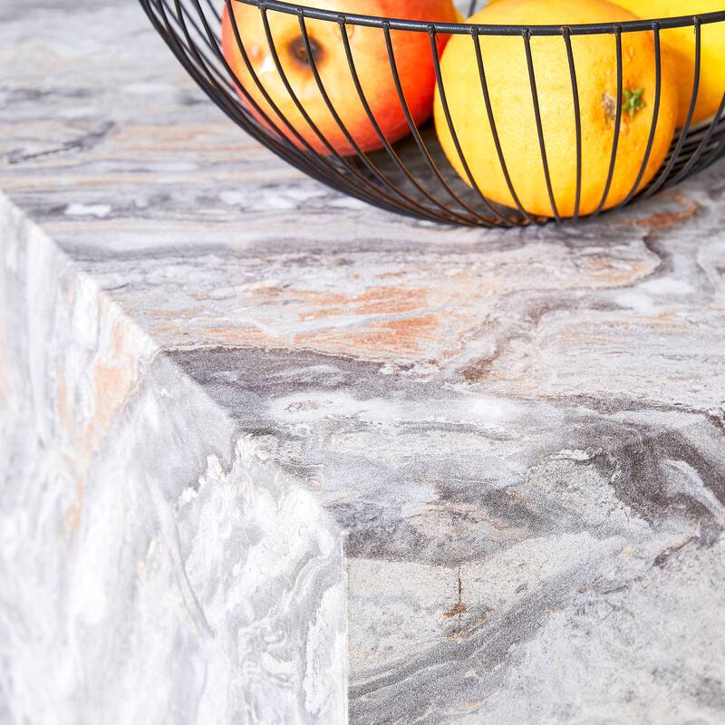 Modern Rectangular Coffee Table with Solid Base, Wooden Center Table with Imitation Marble Texture for Living Room
