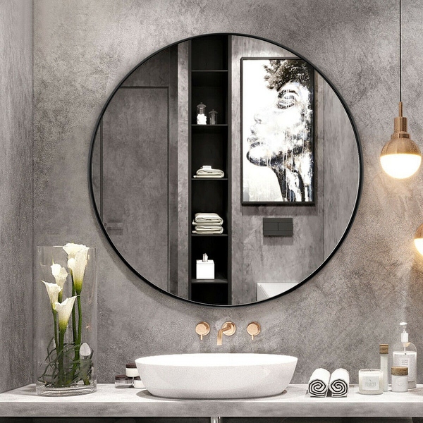 Round mirror sales lights bathroom