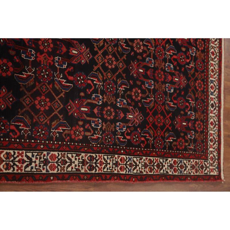 All-Over Hamedan Persian Vintage Runner Rug Hand-Knotted Wool Carpet - 3'8" x 10'2"