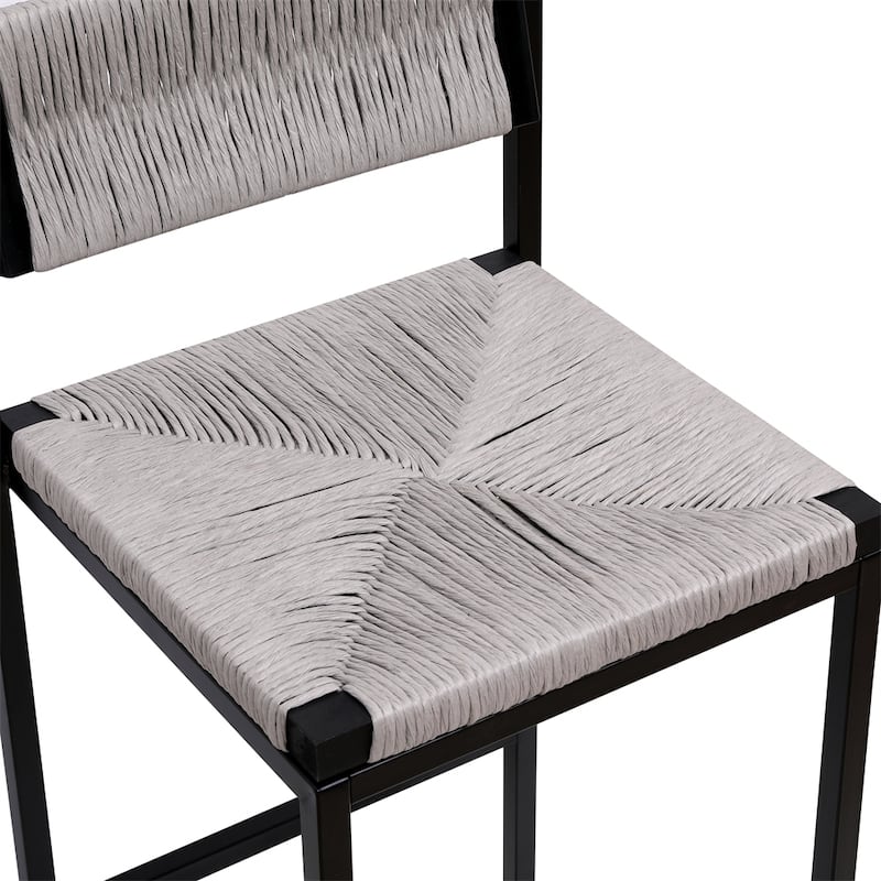 Modern Bar Stools with Metal Frame and Woven Seat(Set of 2) - N/A