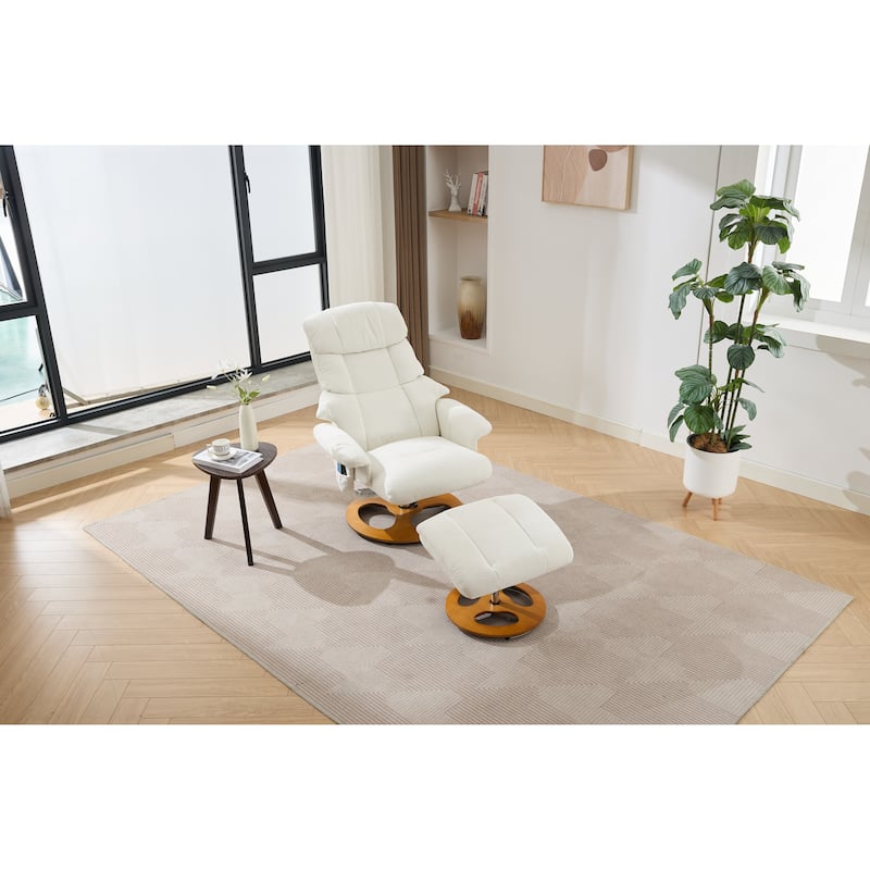 Recliner Chair with Ottoman, Wingback Lounge Chaise Chair, Swivel Chair with 5 Point Vibration Massage