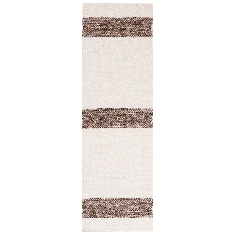 SAFAVIEH Handmade Natura Denada Stripe Wool Rug - 2'3" x 8' Runner - Ivory/Brown