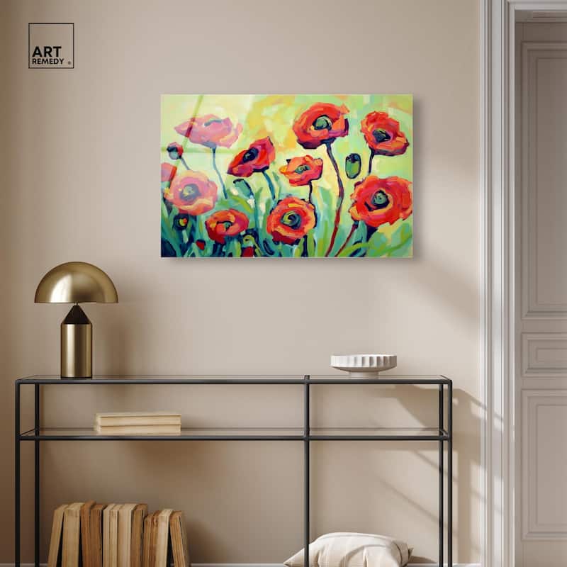 Red Poppy Field I Acrylic by Art Remedy, Ready to Hang