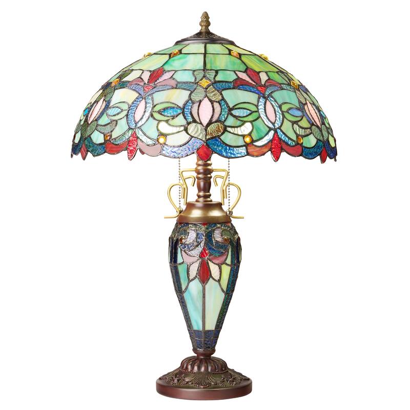 Winslow River of Goods Victorian Double Lit Stained Glass Dome Shade 24.5-Inch Table Lamp - 17.25" x 17.25" x 24.5" - Green/Blue/Red/Pink - 17.25"   x 17.25" x 24.5"