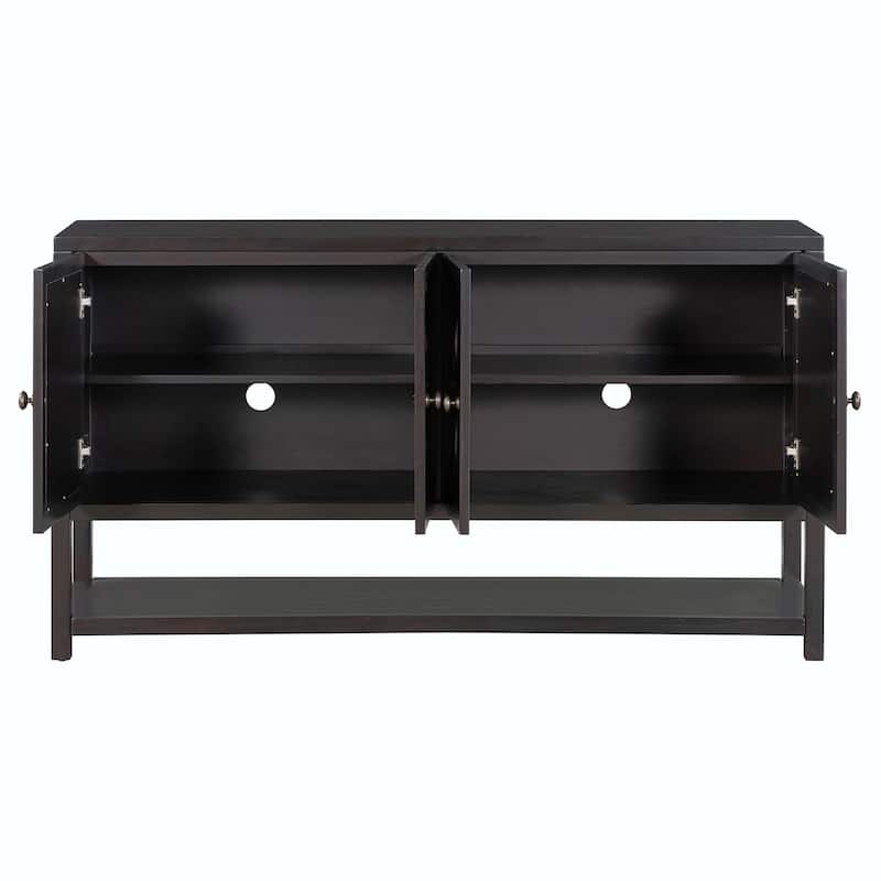 Elegant Retro Console Table with Mirrored Doors, Spacious Shelves and Durable Acacia Wood Legs