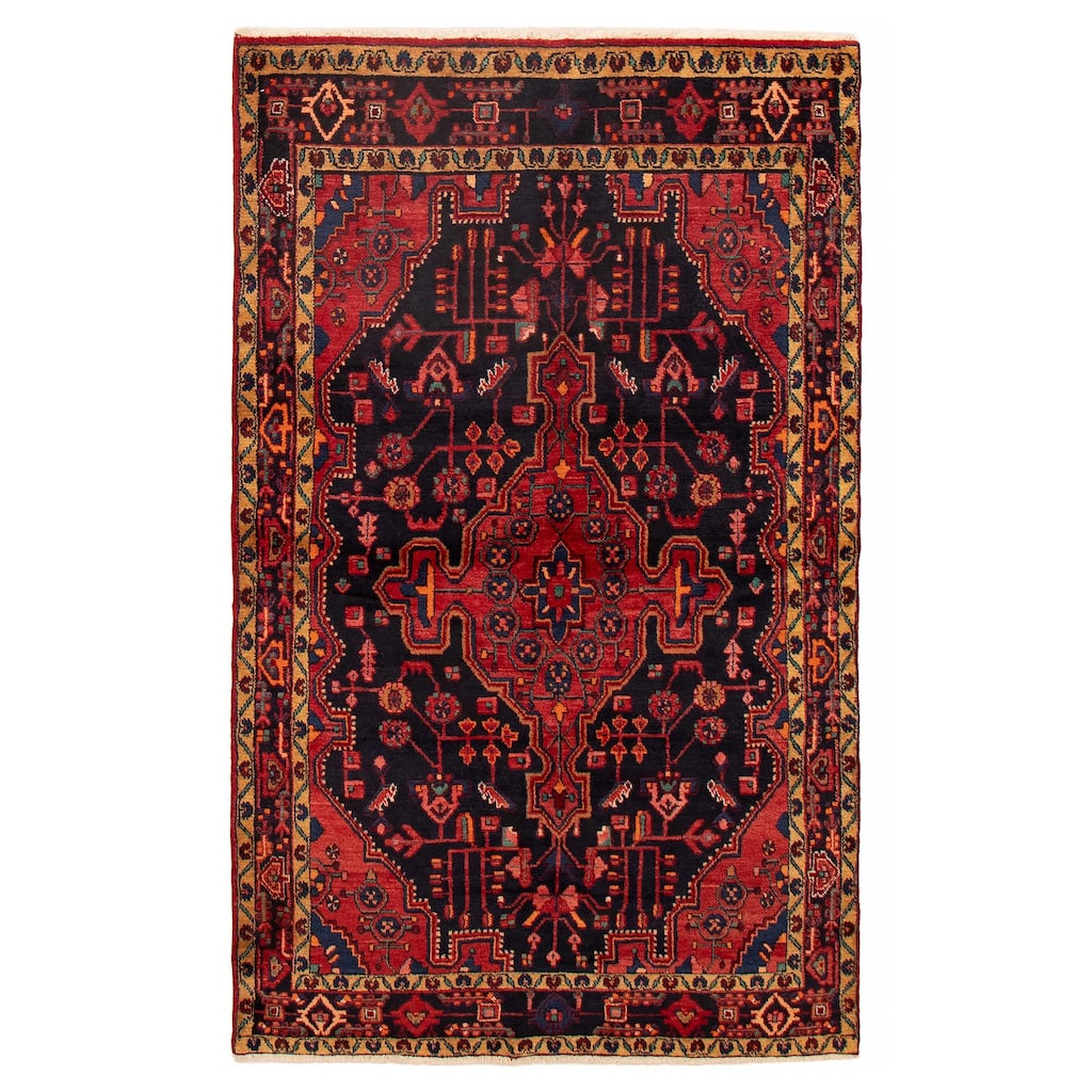 ECARPETGALLERY Hand-knotted Anatolian Vintage Navy, Red Wool Rug - 4'5 x 7'4