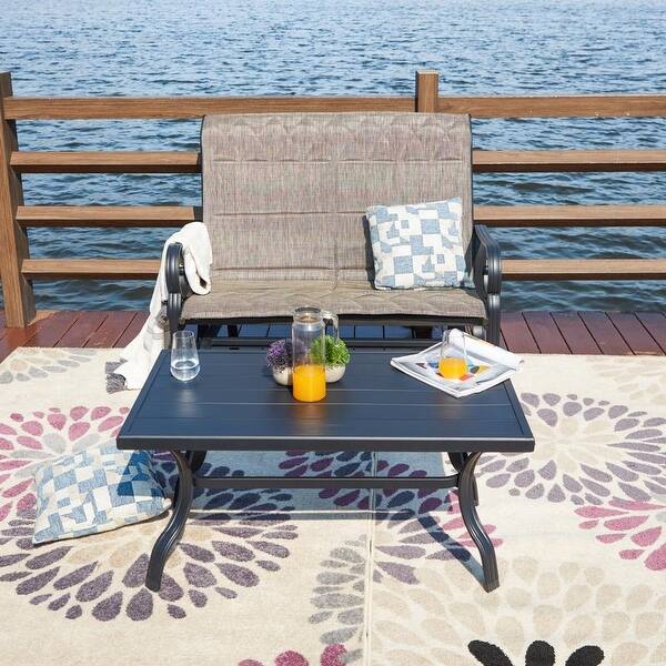 Shop Patio Festival Outdoor 2 Piece Gliding Loveseat Bench Coffee Table Set Overstock 27217538