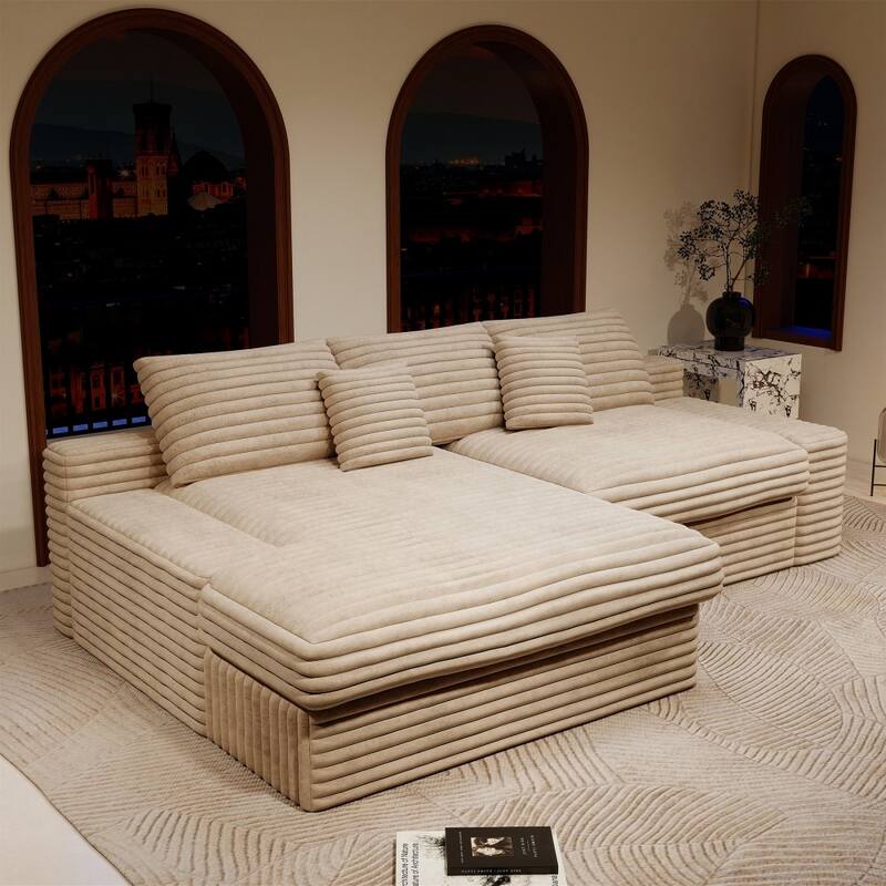 118.1" Modern 2-piece Plush Corduroy Sectional Sofa with Chaise Lounge