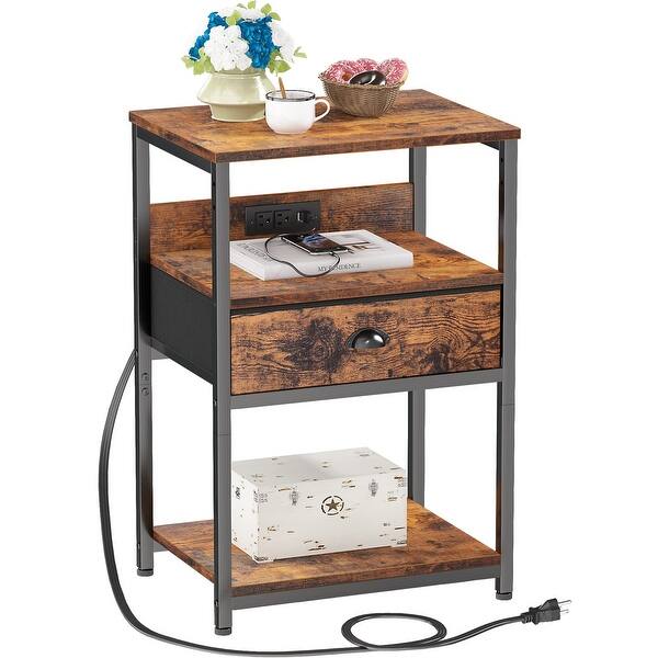Nightstand with Charging Station, End Table with USB Ports&Power