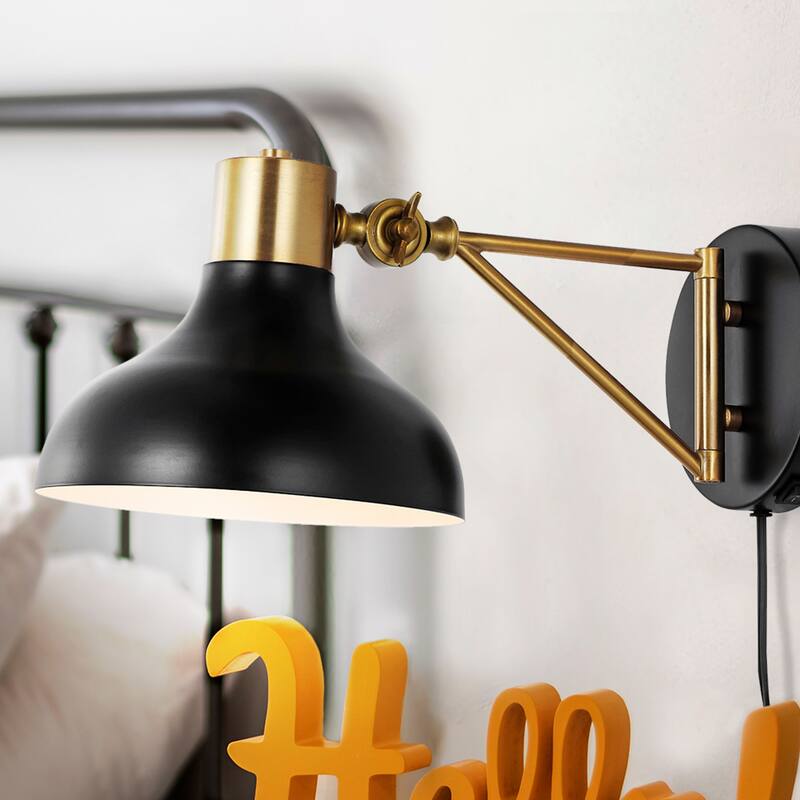 Lisa Swing Arm 1-Light Modern Midcentury Iron USB Charging Port LED Sconce, by JONATHAN Y - Black
