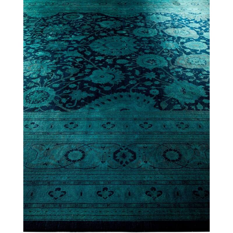Overton Hand Knotted Wool Vintage Inspired Modern Contemporary Overdyed Navy Area Rug - 12' 1" x 15' 0"