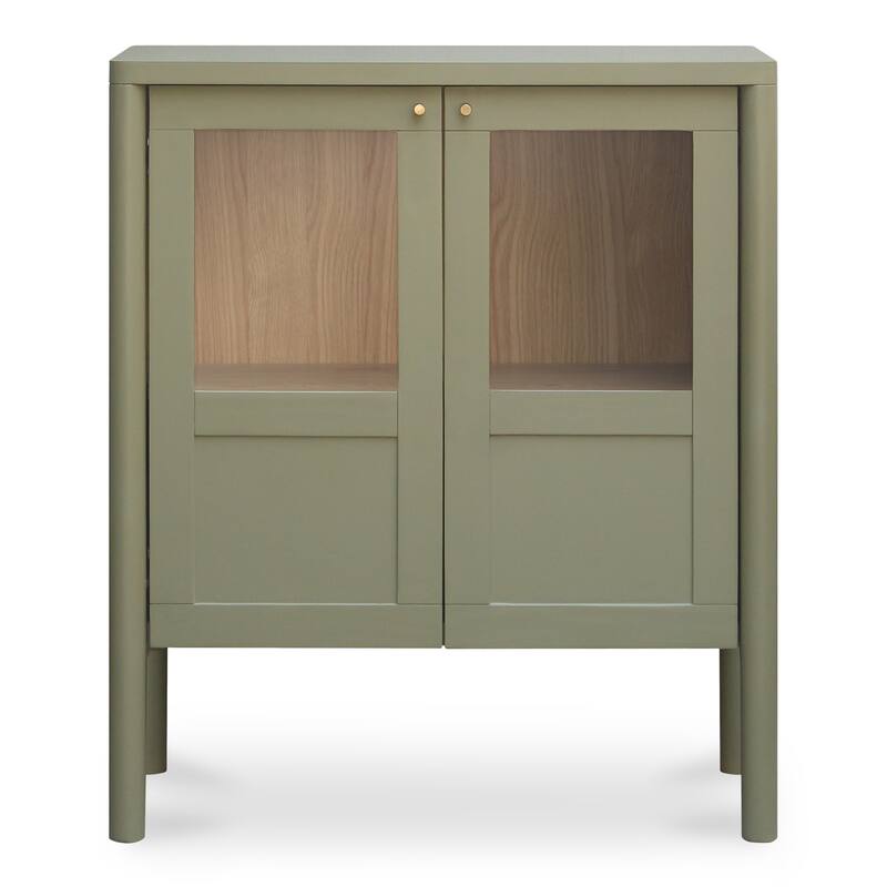 NADAAL STUDIOS Delmira Cabinet, Millwork-Inspired with Glass Front and Dowel Legs, Black - Green