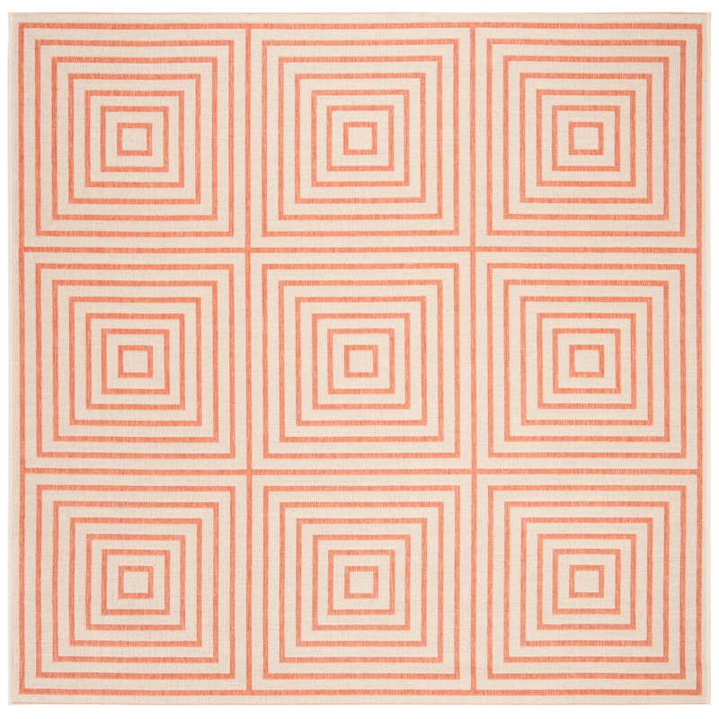 SAFAVIEH Linden Loris Indoor/ Outdoor Waterproof Patio Backyard Rug - 6'7" Square - Cream/Rust