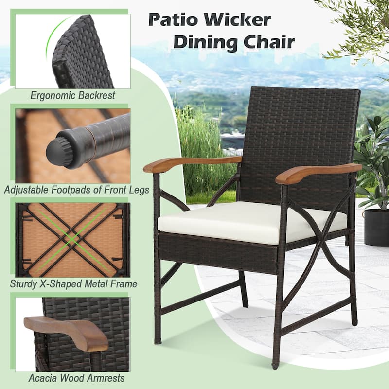Costway 5PCS Patio Wicker Dining Set Cushion Armchairs Acacia Wood - See Details