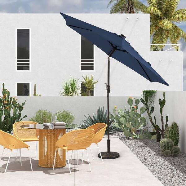 9ft patio umbrella w led lites 9 Feet Solar Lighted Market Tilt Adjustment Crank Lift-Blue adjust brightness 9ft Solar LED Lighted Patio