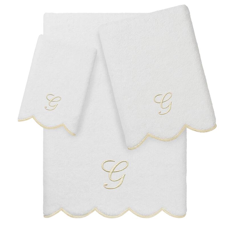 Authentic Hotel and Spa 100% Turkish Cotton Beige ADORNIA Scallop Personalized 3 Piece Towel Set - 3 Piece Set - G