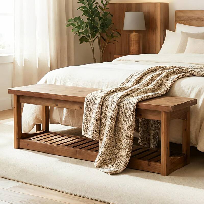 Entryway Bench with Storage Shoe Organizer, 63" End of Bed Bench