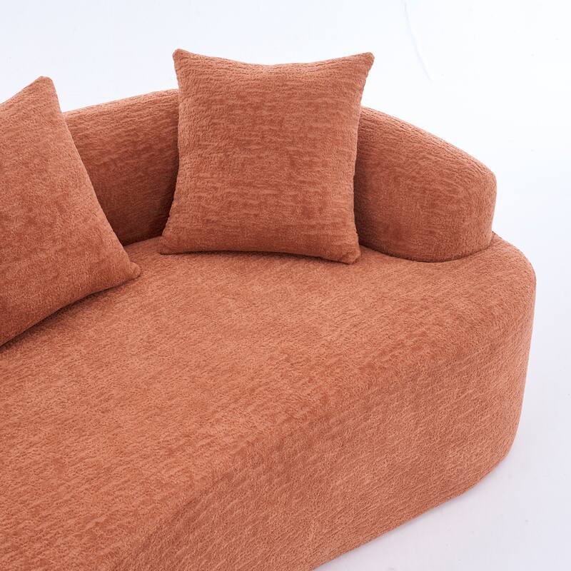 Chenille Deep Seat Loveseat Sofa, Full Compression Sponge Curved Loveseat Sofa, Cloud Floor Couch with 3 Pillows