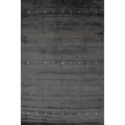 Hand Knotted Oriental 100% Wool Carpet Tribal Animal Pictorial Greys & Charcoal Gabbeh Area Rug - 10' 0'' X 8' 0''