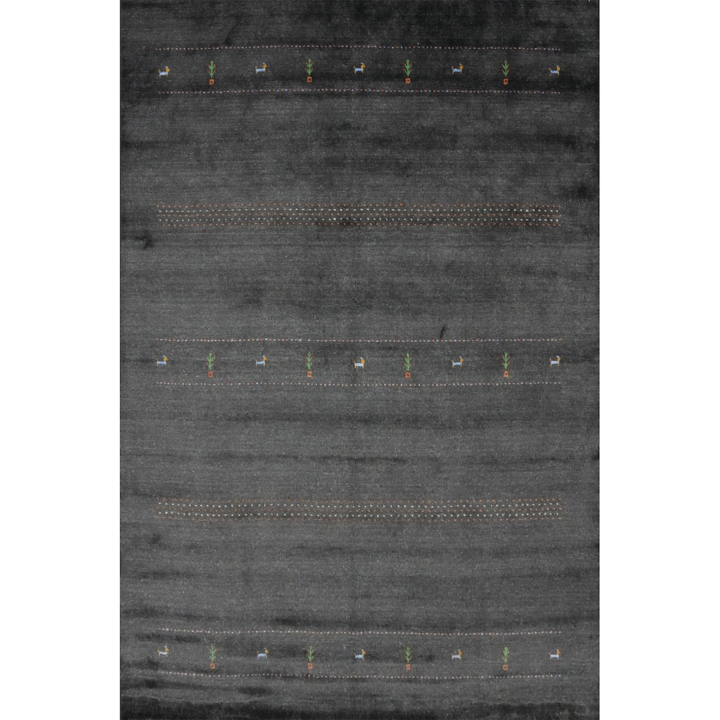 Hand Knotted Oriental 100% Wool Carpet Tribal Animal Pictorial Greys & Charcoal Gabbeh Area Rug - 10' 0'' X 8' 0''