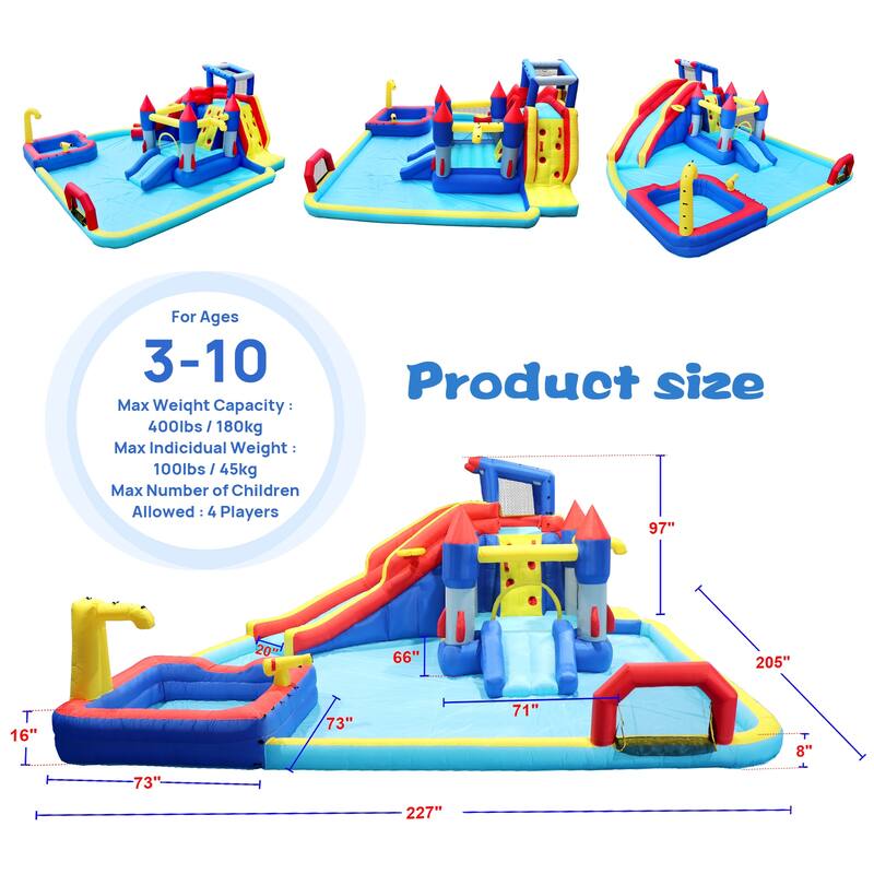 10 in1 Inflatable slide water park bouncing house garden with splash pool & water gun & basketball & climbing wall - Multicolor