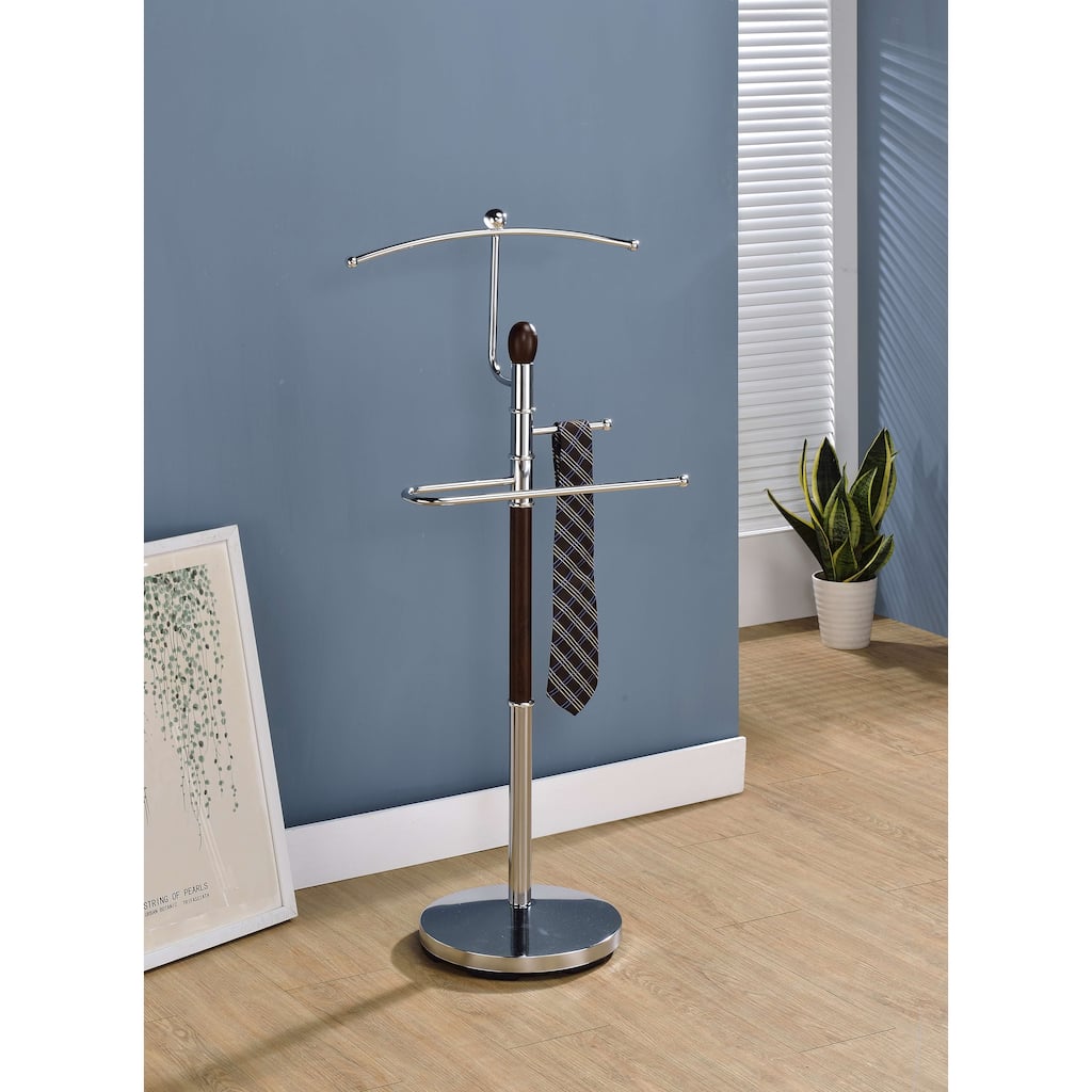 Suit Valet Rack Stand Organizer, Walnut Finish