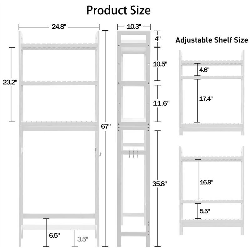 Over the Toilet Storage Cabinet - 10.3"D x24.8"W x 67"H