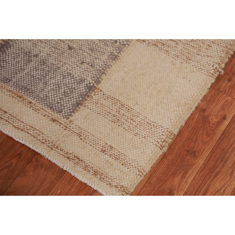 Hand Woven Oriental 100% Jute Carpet Southwestern Modern Beige & Ivories Kilim Area Rug - 9' 7'' X 8' 9''