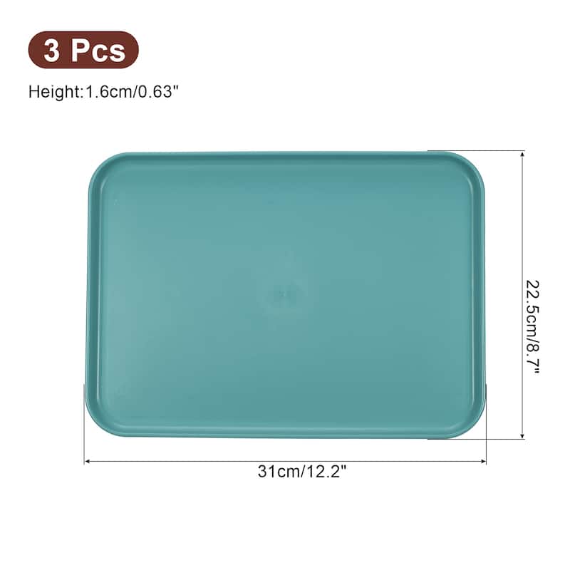 3Pcs 12.2"x8.7" Plates Rectangular Dinner Plates Reusable - Dark Green