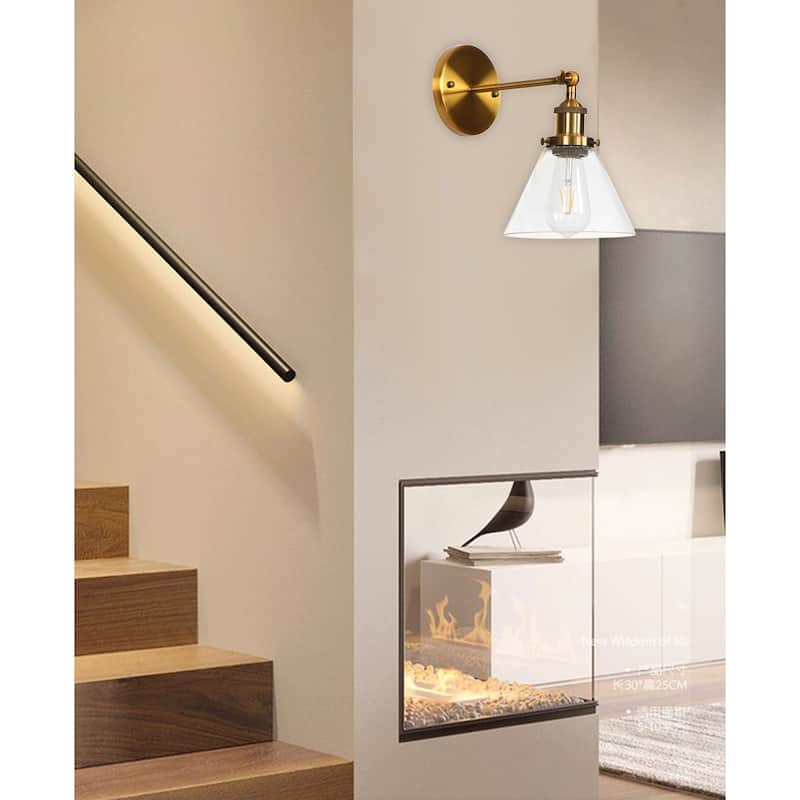 Modern 1-Light Swing Arm Wall Sconce with Cone Clear Glass Shade
