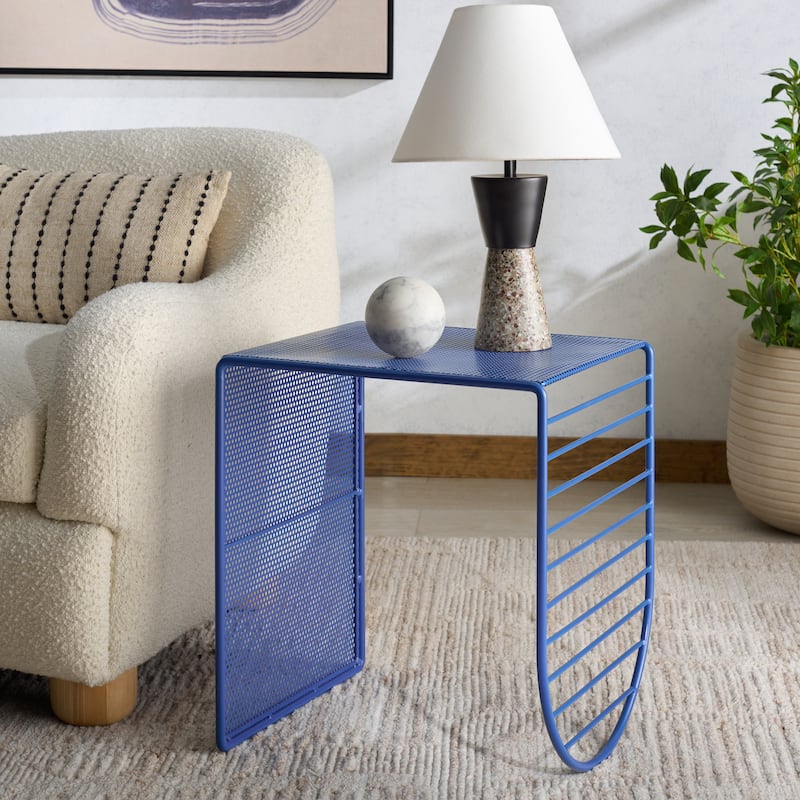 SAFAVIEH Couture Viktoria Metal Accent Table, Fully Assembled - 18"W x 16"D x 20"H - Blue
