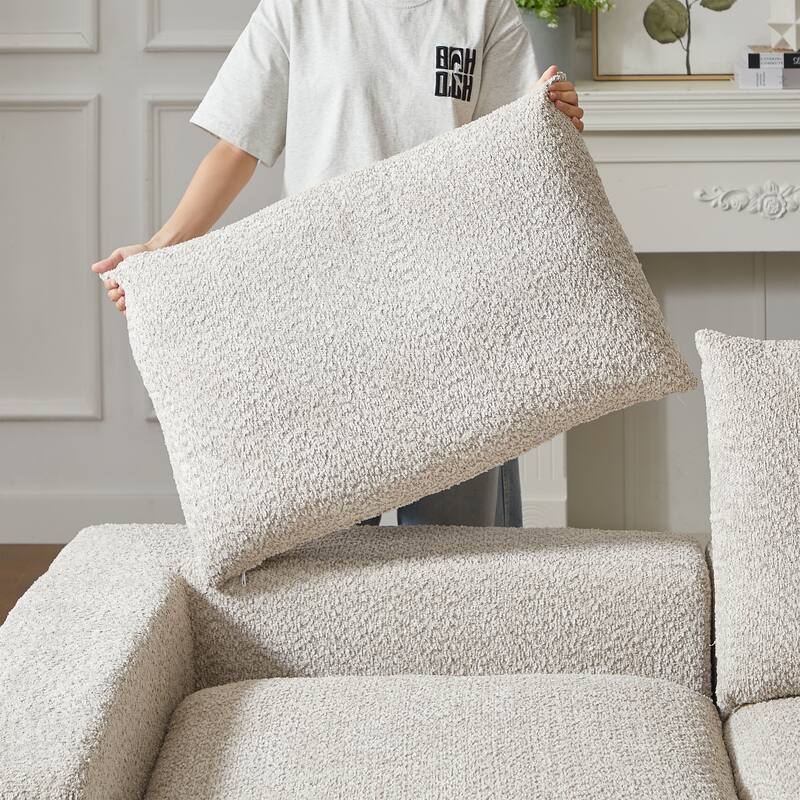 Curved Sectional Sofa with L-Shape Chaise, Chenille Upholstered Boneless Cloud Sofa, Modular 4 Seat Corner Sofa with Cushions