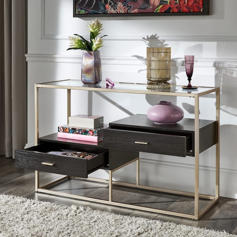Spumante Champagne Silver Finish Sofa Table with Storage by iNSPIRE Q Bold - Black