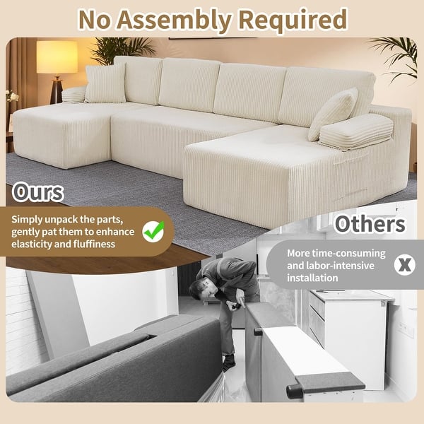 128" Cloud Sectional Couch with Chaise Lounge, No Assembly Required U Shaped Modular Modern Sofa with Plush Corduroy
