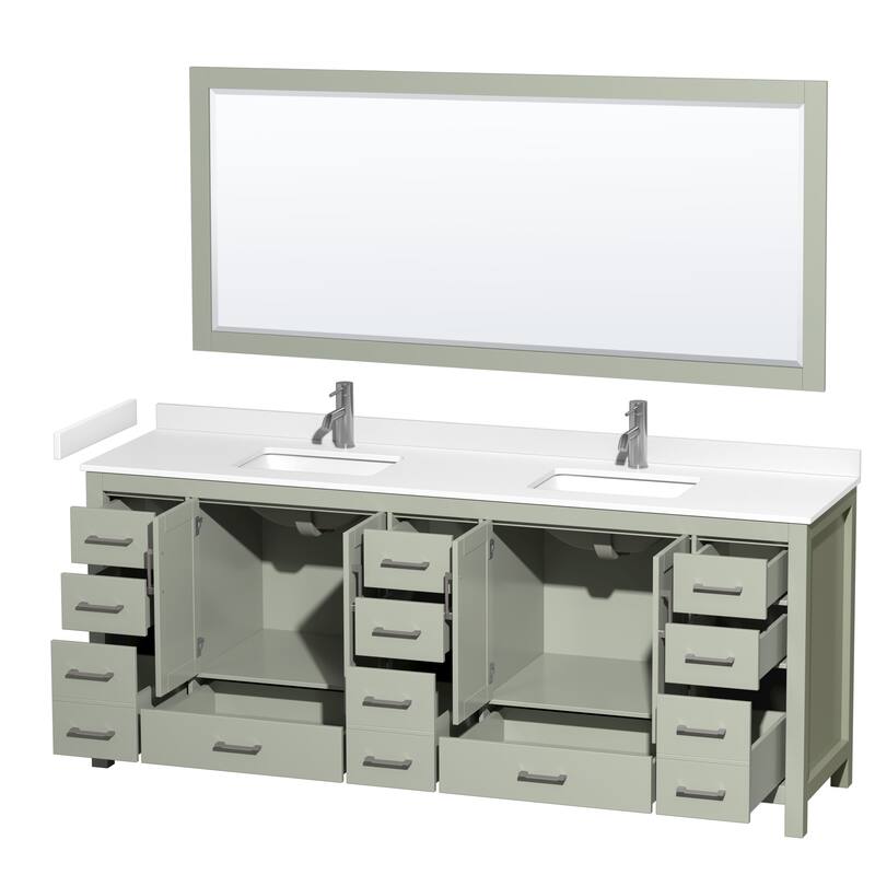 Sheffield Double Bathroom Vanity Set, Cultured Top, 70-Inch Mirror