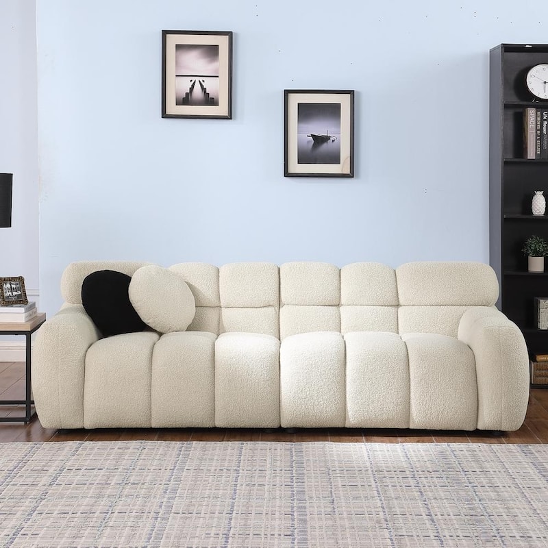 87.4" 3-Seater Boucle Sofa with Wood Frame - Beige