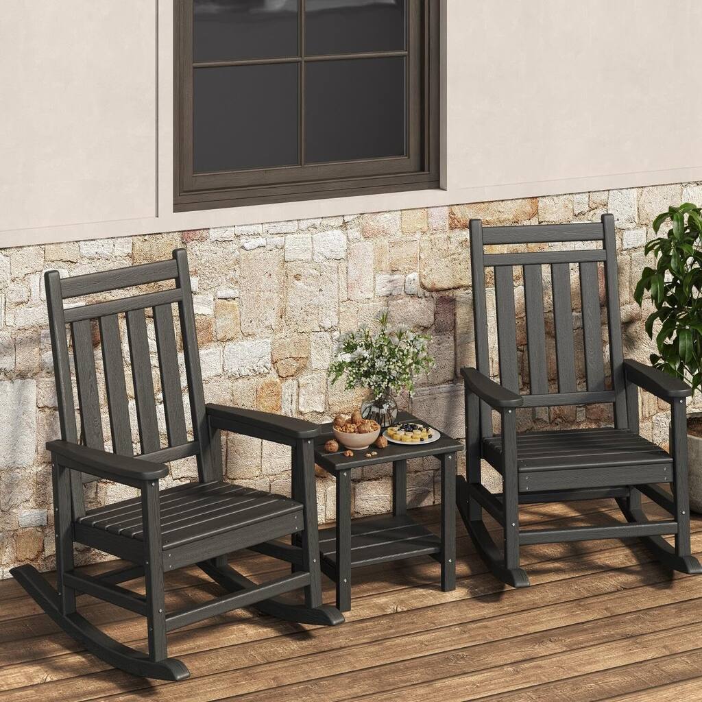 2 PCS HDPE Rocking Chair Outdoor, Porch Rocker Chairs for Patio Front Porch with 1 Table