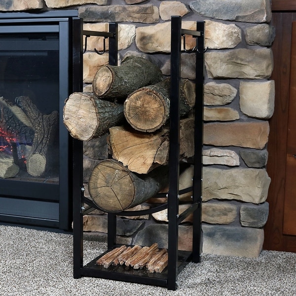 Sunnydaze Log Rack with Tool Holders Steel with Blakc Finish