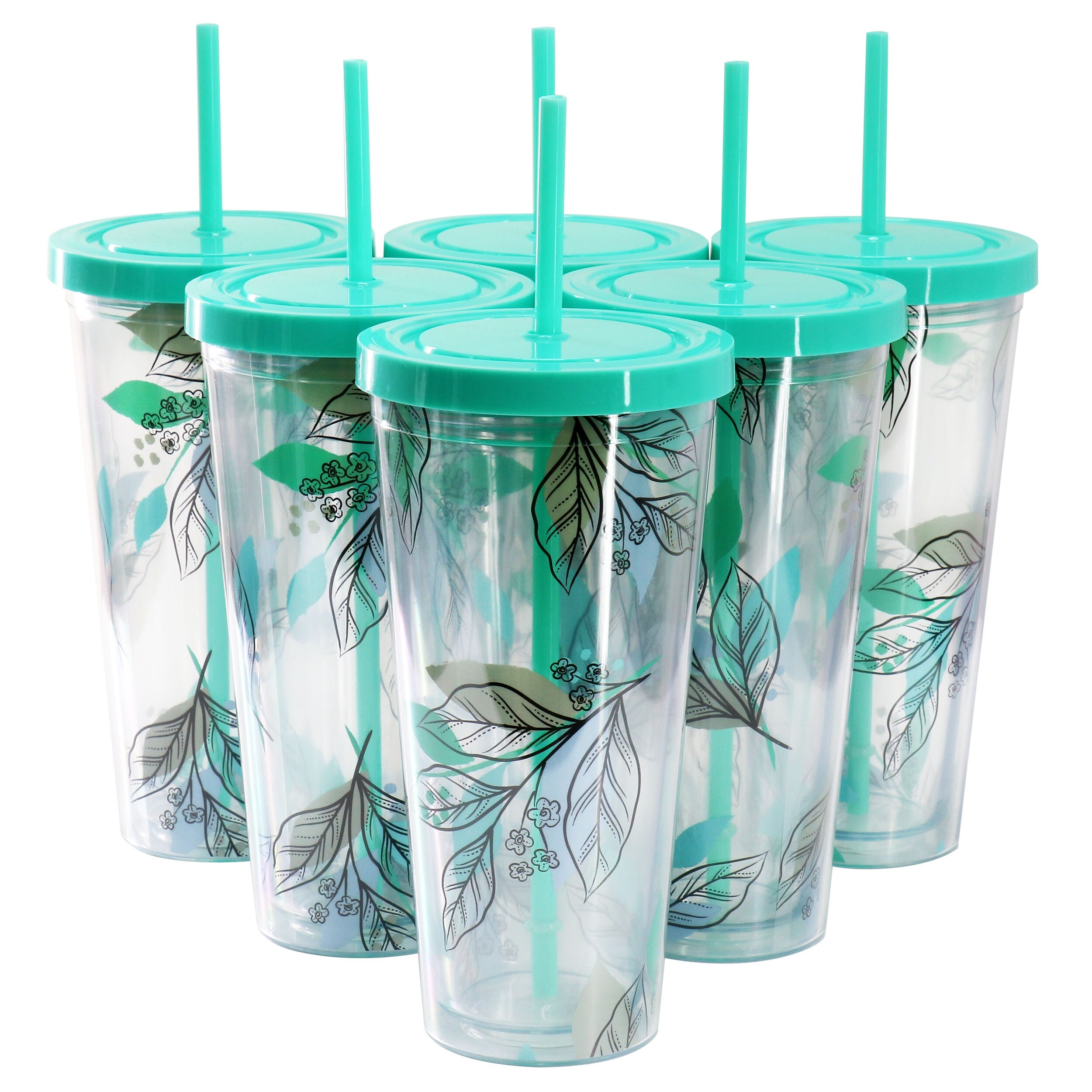Gibson Home 6 Piece 24 Ounce Double Wall Plastic Tumbler Set in Teal