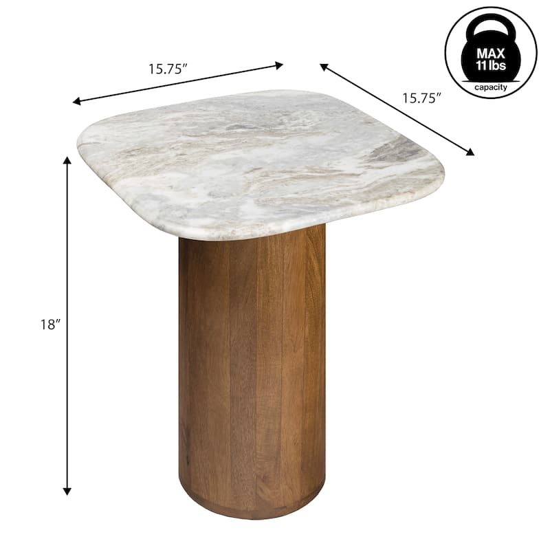 Kaito 18" Round Marble/Wood Accent Table - 15.75L x 15.75W x 18H