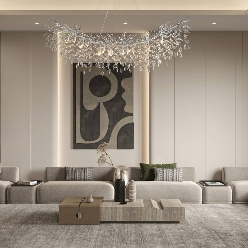 Modern Branch Crystal Linear Chandelier, 1100-1830mm Dining Pendant Light
