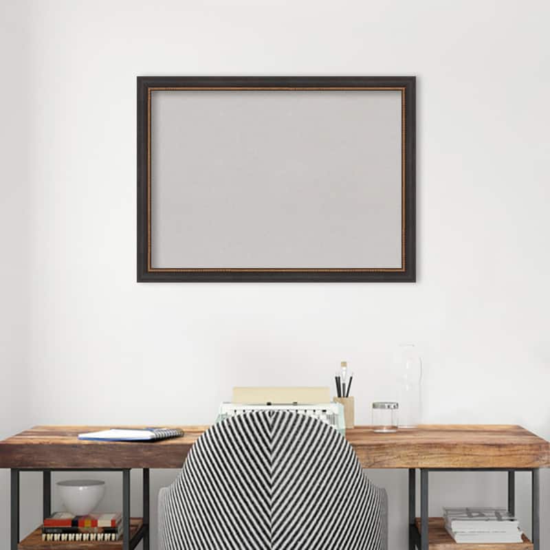 Ashton Black Wood Framed Grey Corkboard Bulletin Board, Organization Board, Pin Board