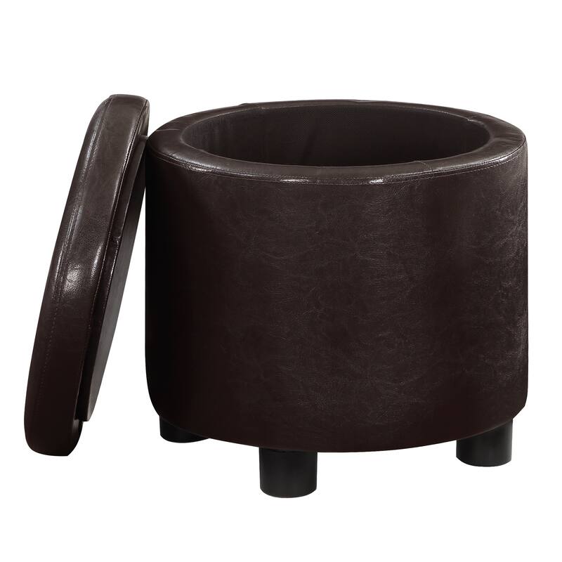 Convenience Concepts Designs4Comfort Round Accent Storage Ottoman with Reversible Tray Lid