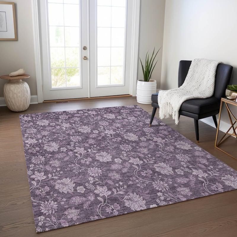 Machine Washable Indoor/ Outdoor Chantille Floral Farmhouse Rug - Plum - 3' x 5'