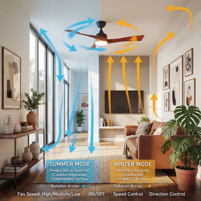 Ceiling Fan with Light, Solid Wood Blades Modern LED Ceiling Fan with Bluetooth App Control, Reversible Quiet Motor